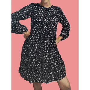 Project Eve ~ Black Floral Babydoll Button Front Mini Dress ~ Size XS